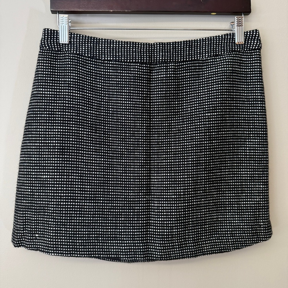 Gap Womens Tweed Mini Skirt Wool Flax Size 8 Black White Indie Twee Exposed Zip